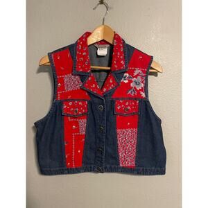VTG Stonebridge Vest Womens Petite Medium Denim Red Bandana Floral Western Boho